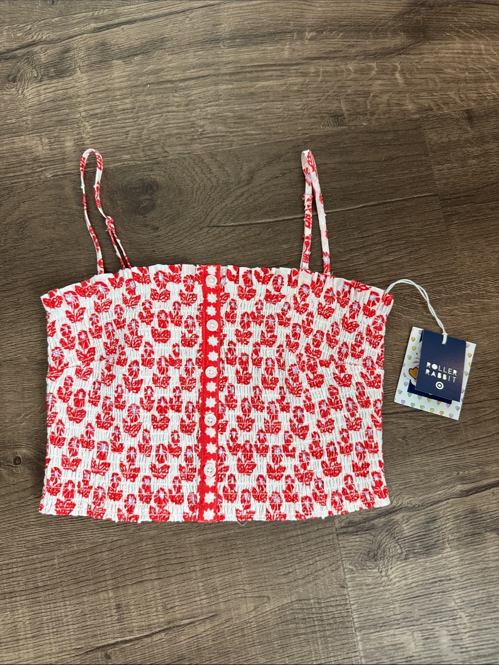 Roller Rabbit for Target XS White and Red Floral Smocked Tank NWT